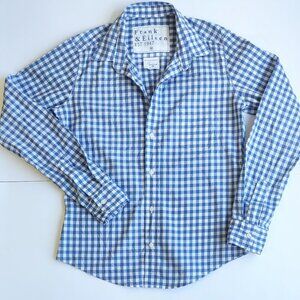 Frank & Eileen Barry Crinkle Shirt Blue White Gingham Casual Button Up Size XS